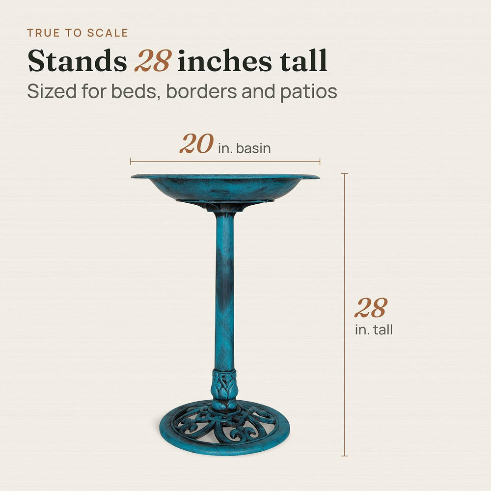 Backyard Expressions Blue Bird Bath for Outside, 28 in Pedestal Birdbath