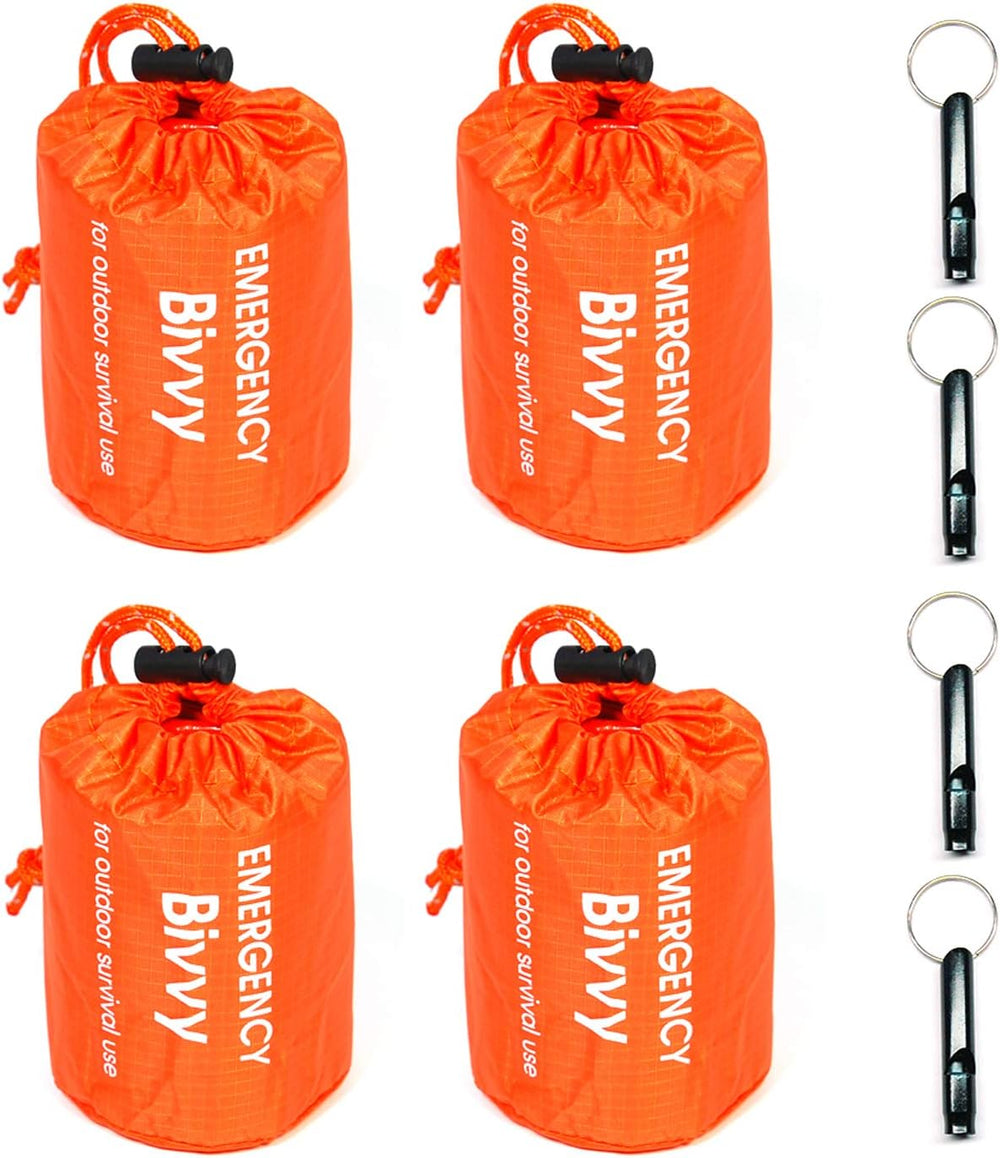 4 Pack Emergency Bag Survival Bivvy Sack with Whistles, Lightweight Portable ...