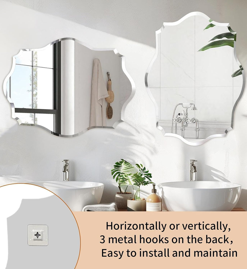 Frameless Scalloped Wall Mirror: Modern Glass Mirror 27.6x19.7 inch