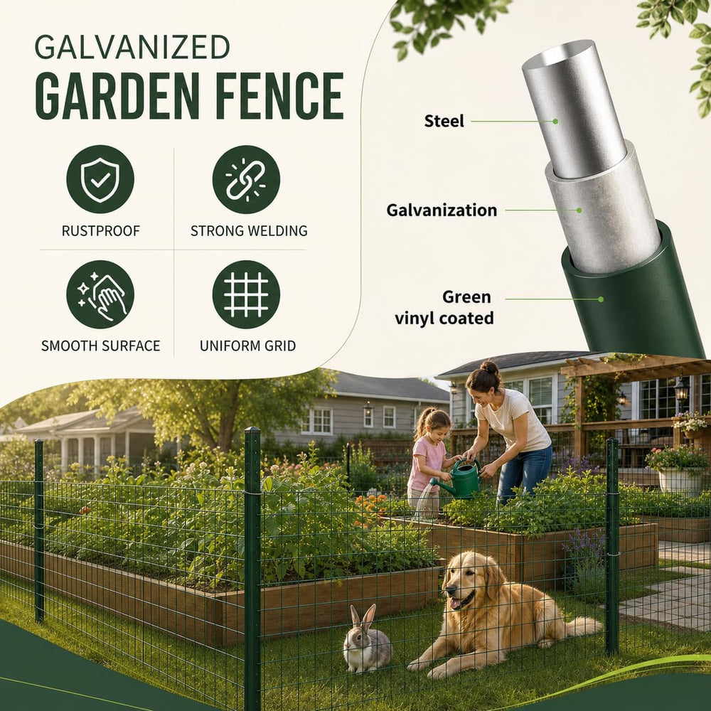 Green PVC Coated Welded Wire Fencing 48 Inch x 100 Foot, 2 Inch x 3 Inch 16GA...