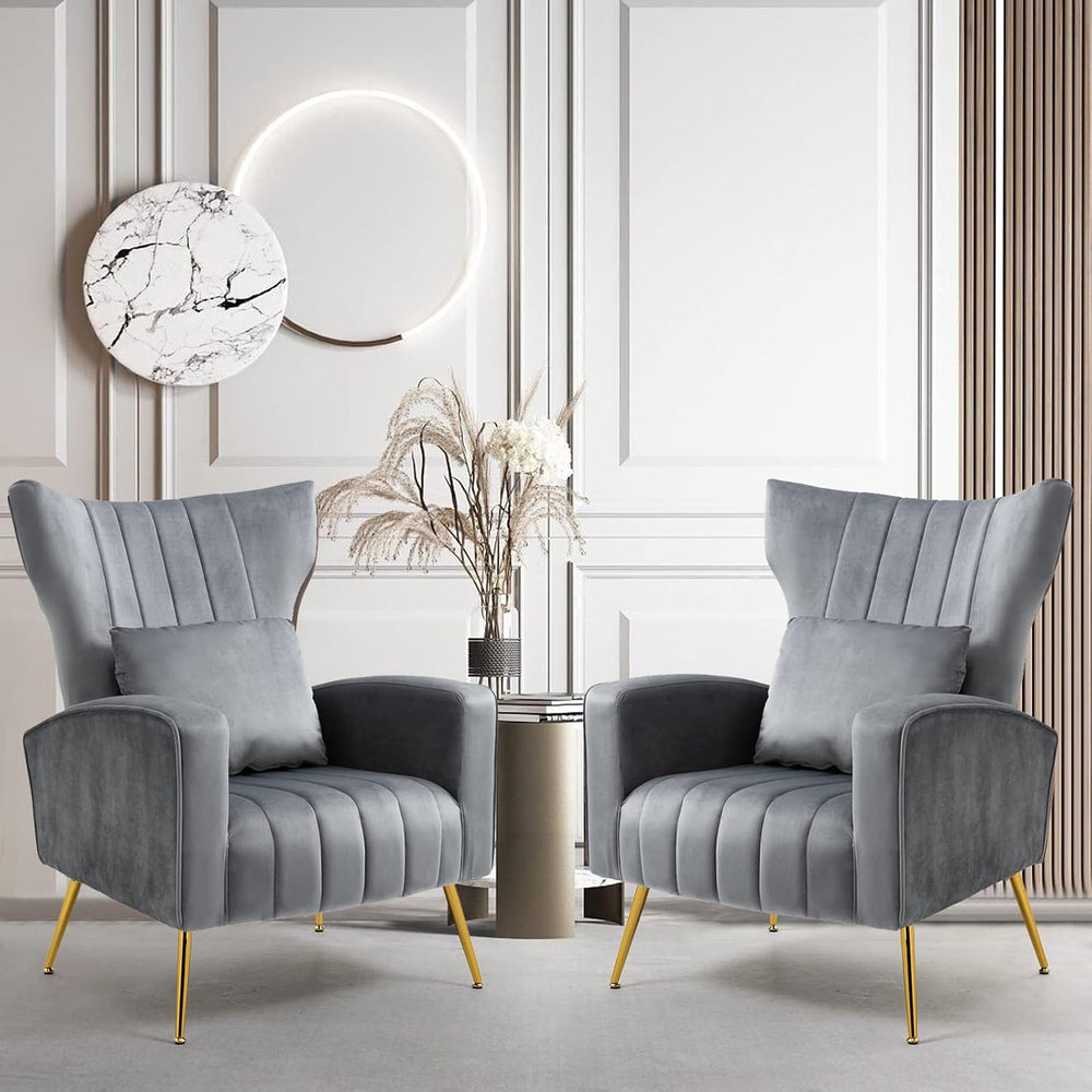 ZJhome Living Room Chairs Set of 2 Modern Velvet Accent Chairs with Lumbar Pi...