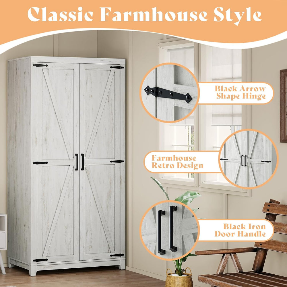 AMERLIFE 71" Farmhouse Wardrobe Closet with Hanging Rod & Barn Doors