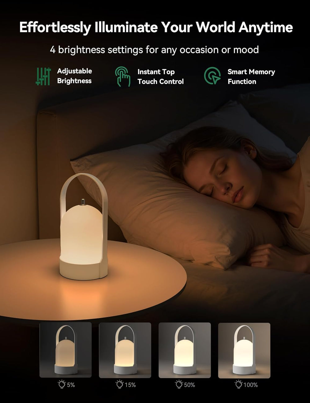 Tubicen Battery Operated Table Lamp Portable Rechargeable Lantern Cordless