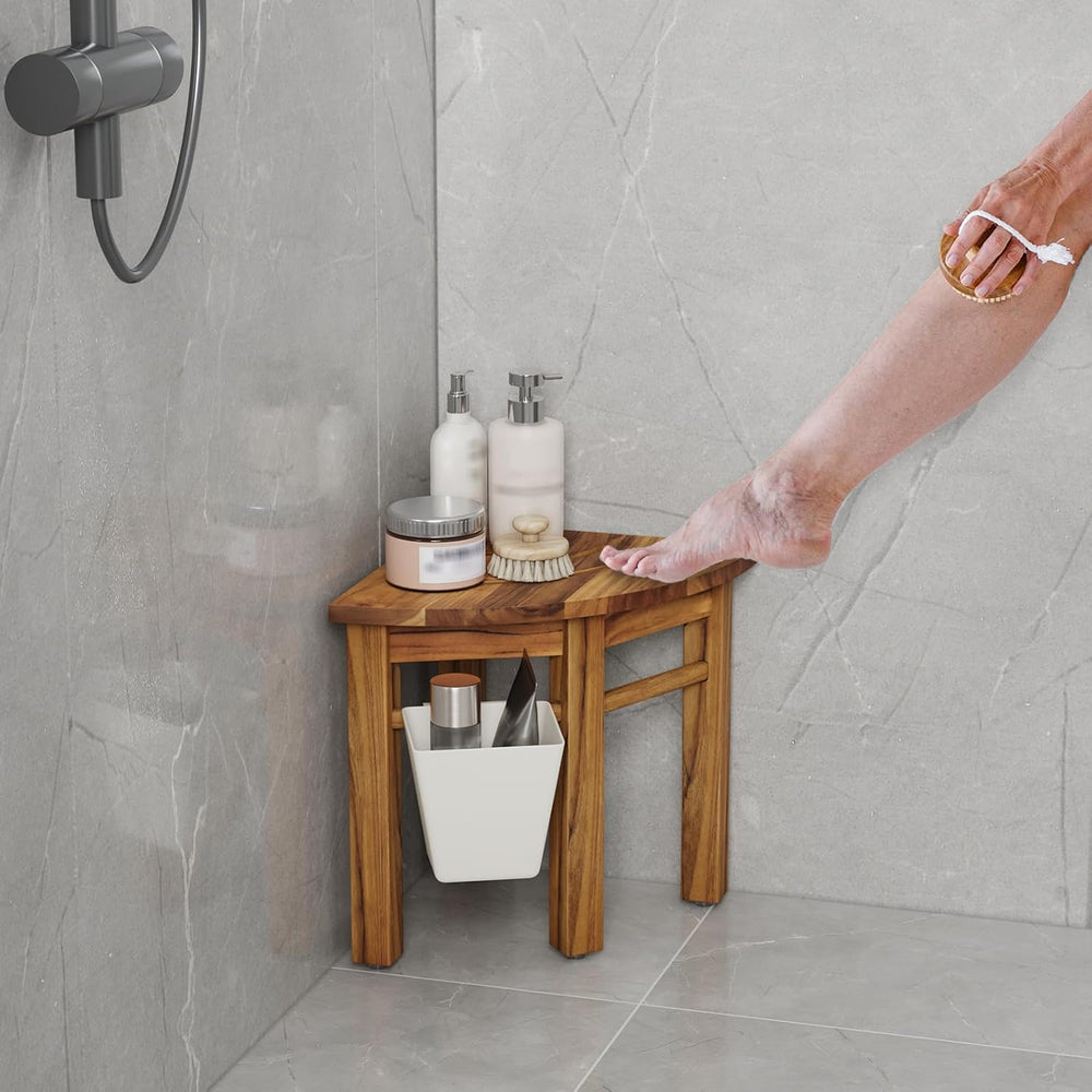 Kiasthome Teak Corner Shower Bench, Waterproof Bathroom Teak Shower Bench, St...