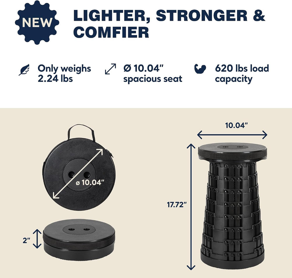 Collapsible Stool Max 620lbs & 3-in-1 Cushioned Carry Bag, Portable Teles...