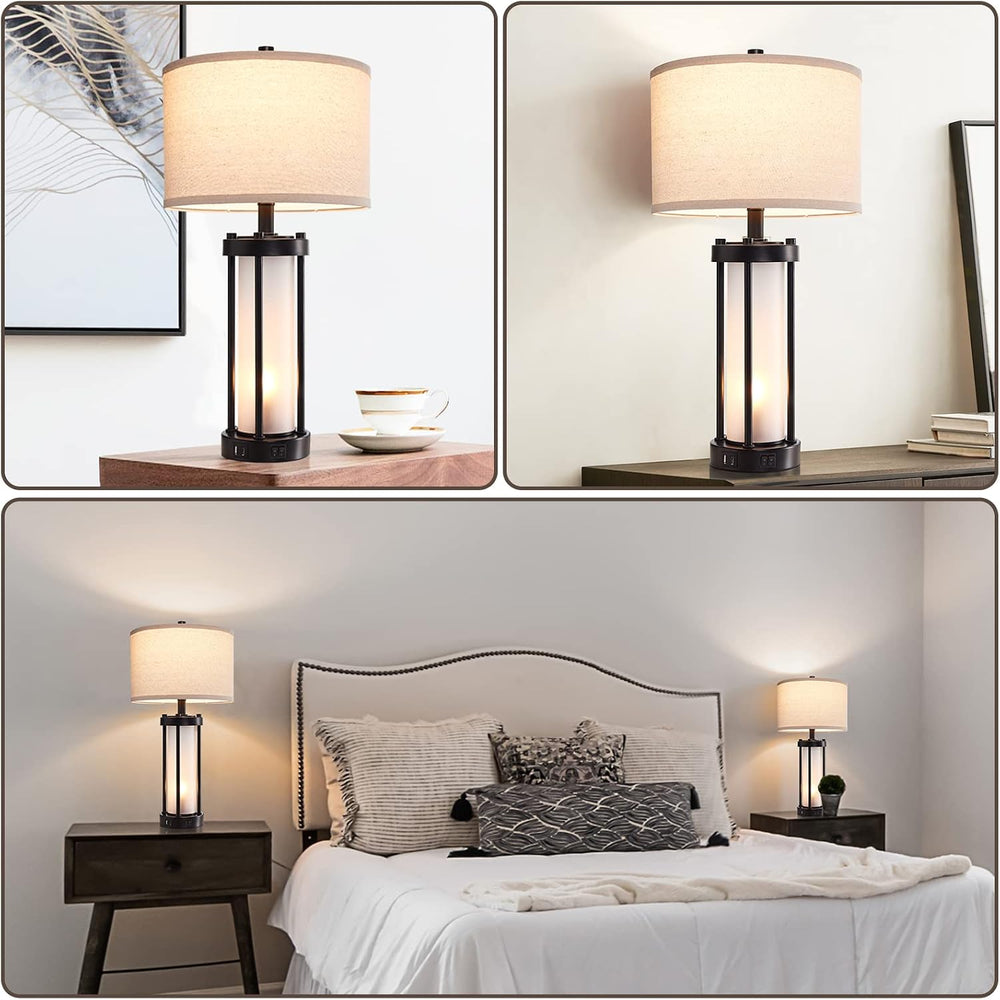 RORIA Set of 2 Modern Table Lamps for Living Room with 2 USB Ports, White Fro...