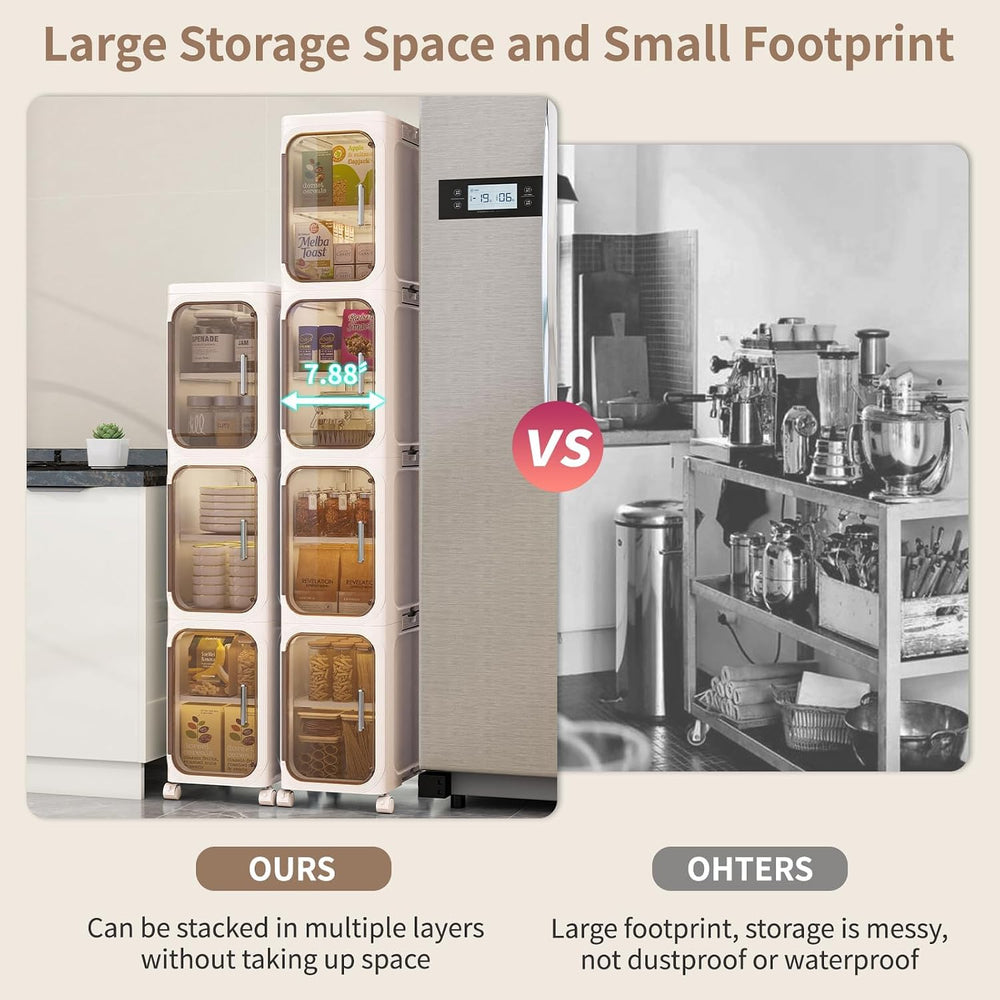 5 Tier Slim Bathroom Storage Cabinet, Foldable and Movable, Beige