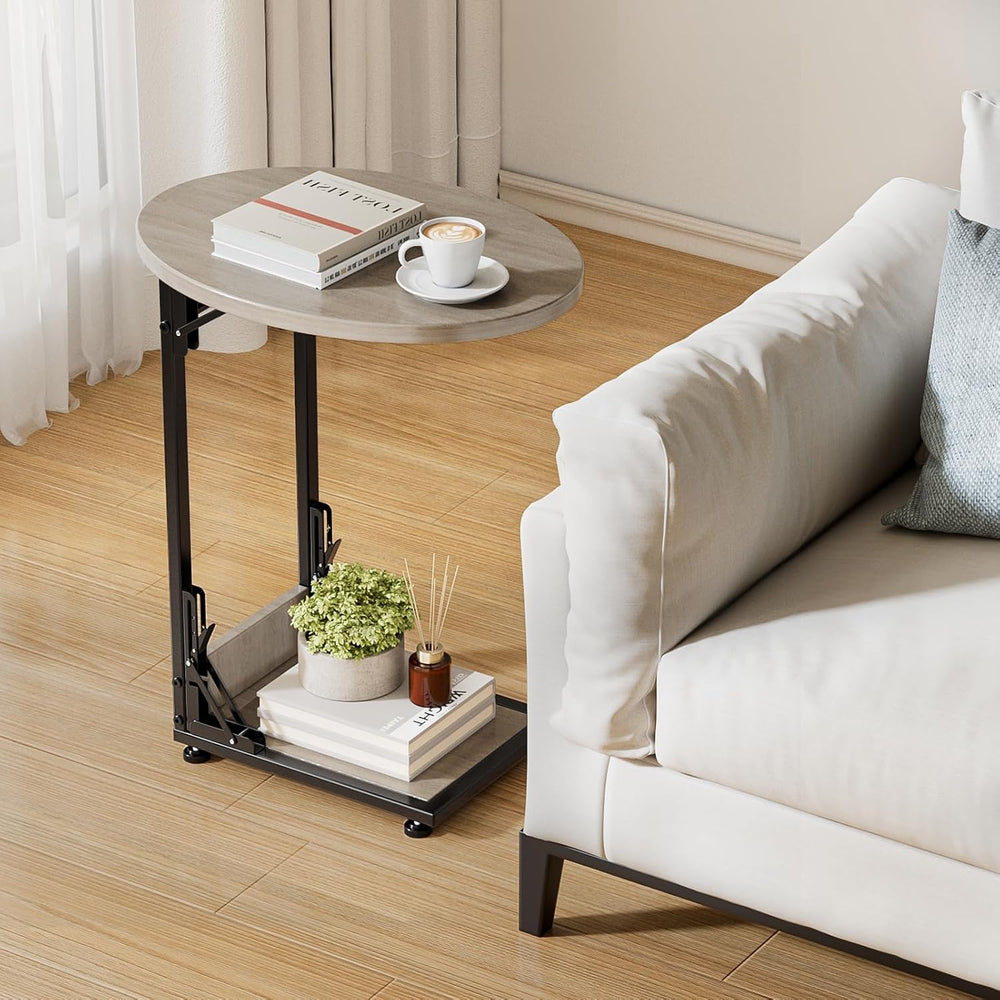 Elbourn Folding Side Table End Couch Tables, C-Shaped TV Stand for Sofa