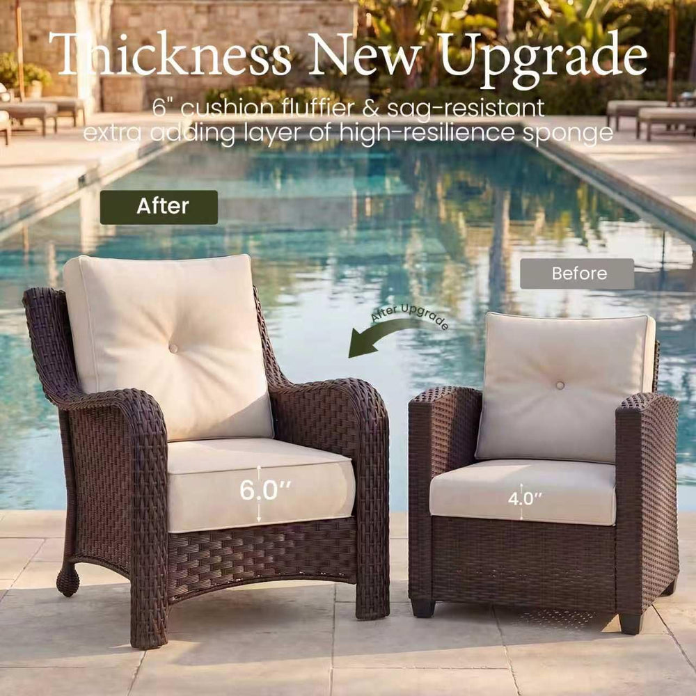 LayinSun 3 Piece Wicker Outdoor Furniture Set with 6-inch Comfy Cushions
