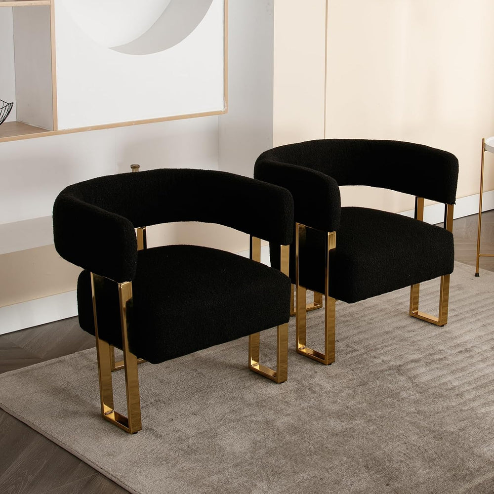 Barrel Accent Chair with Metal Frame Legs, Modern Boucle Fabric Living Room C...