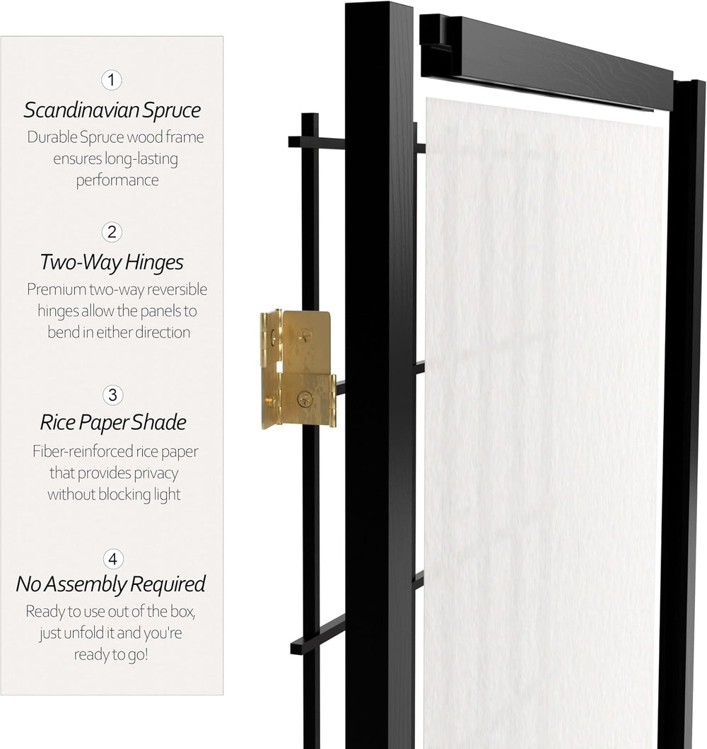 4 ft. Short Window Pane Shoji Screen - Black - 3 Panels