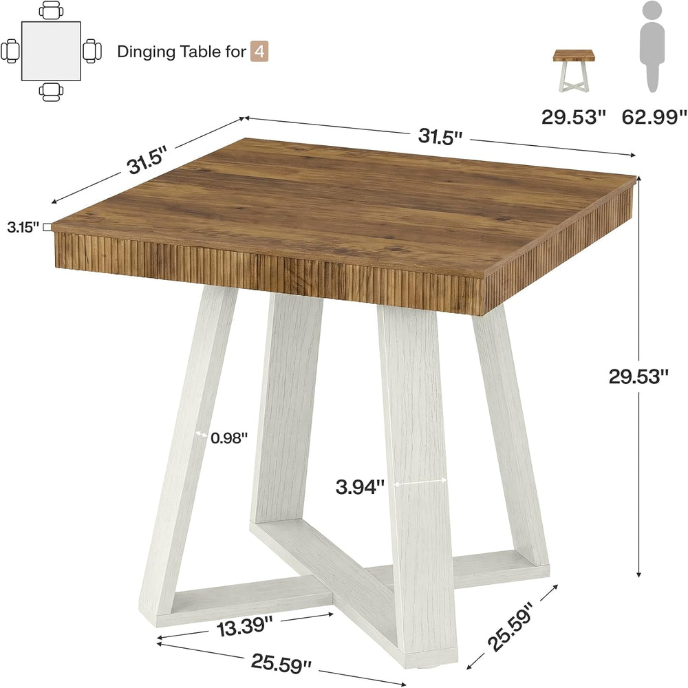 Tribesigns 31.5" Square Dining Table for 4, White & Brown