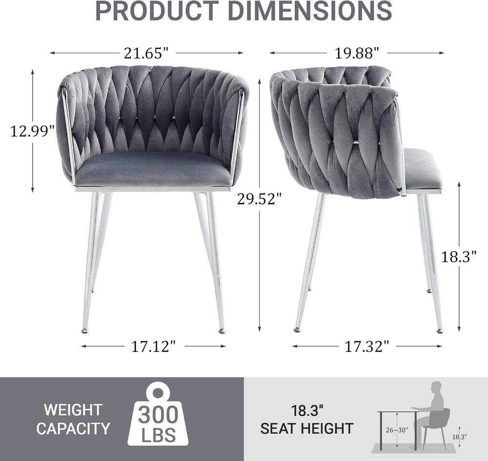 Velvet Dining Chairs Set of 6, Woven Back,Gray