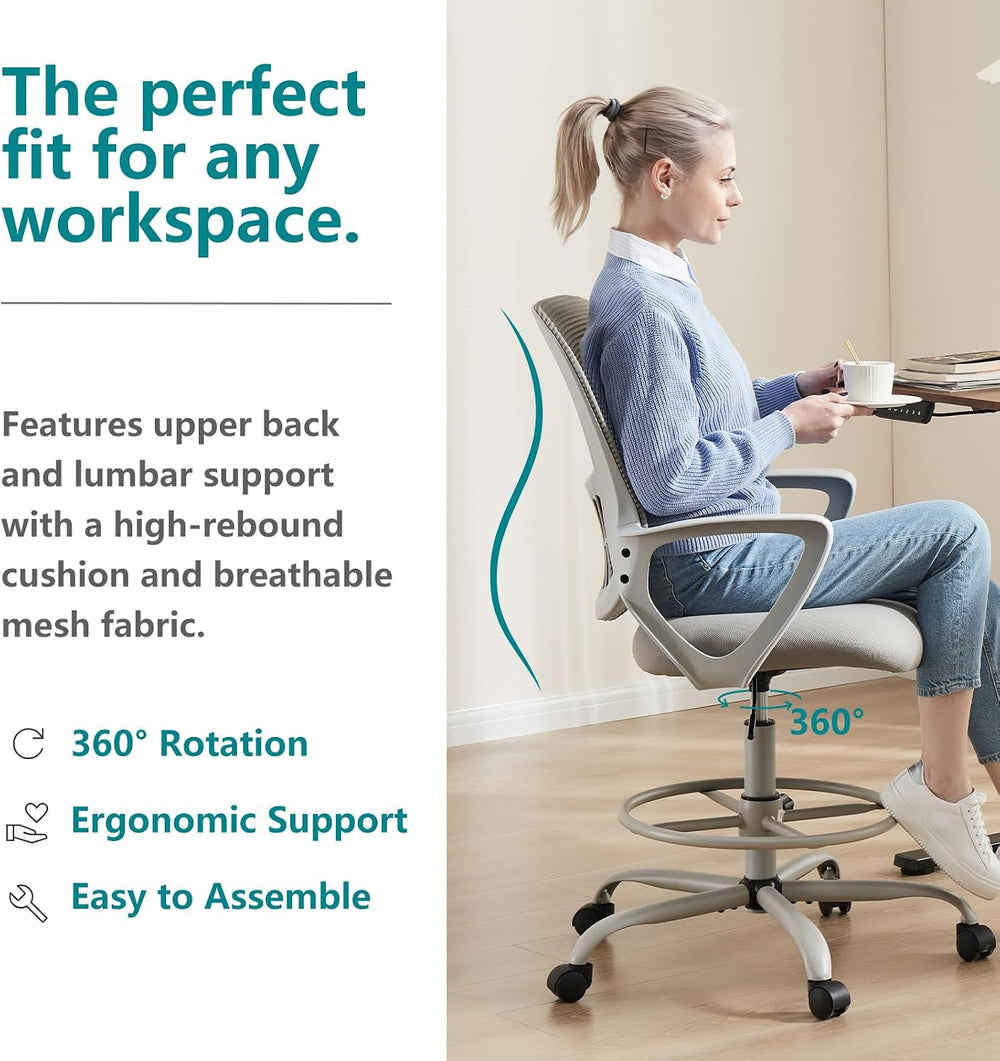 DUMOS Ergonomic Drafting Chair, Tall Office Chair for Standing Desk