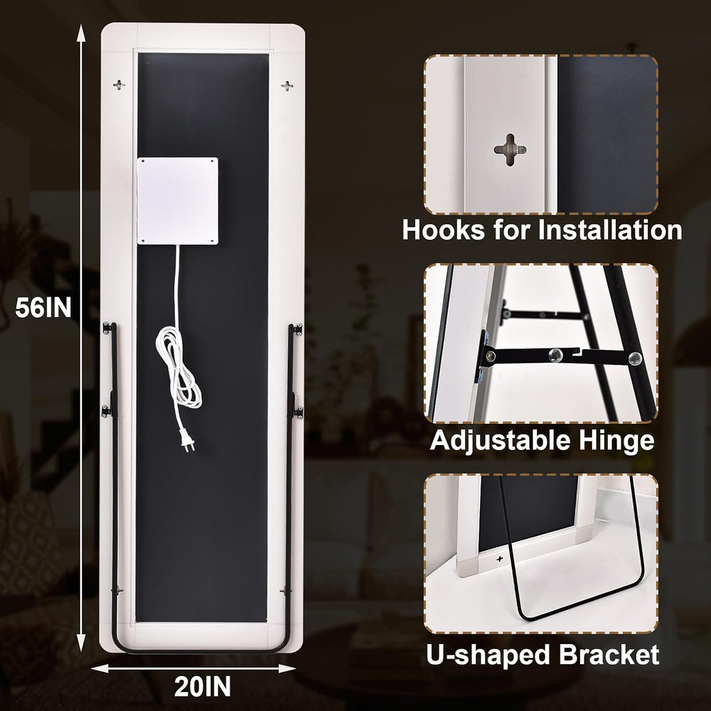 GLSLAND 56" x 20" Full Length Mirror, LED Lighted Floor Standing Mi...