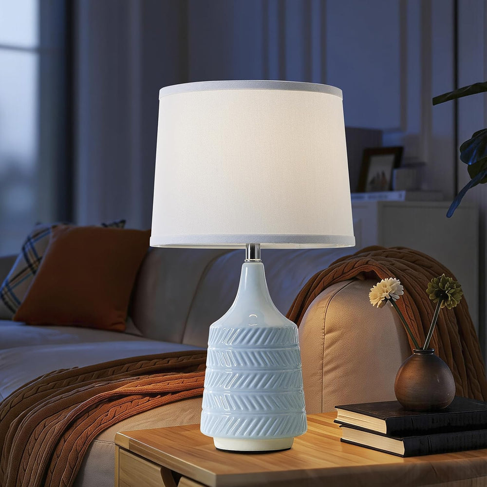 Sky Blue Ceramic Table Lamps Set of 2, 18.5" Modern Bedside Lamps for Ni...