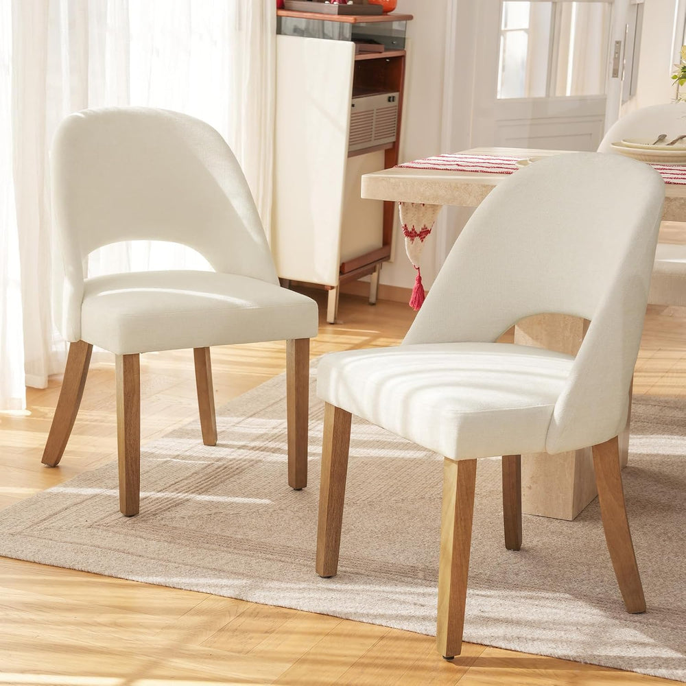 Wooden Dining Chairs Set of 4, Cream Chenille Kitchen Dining Chairs