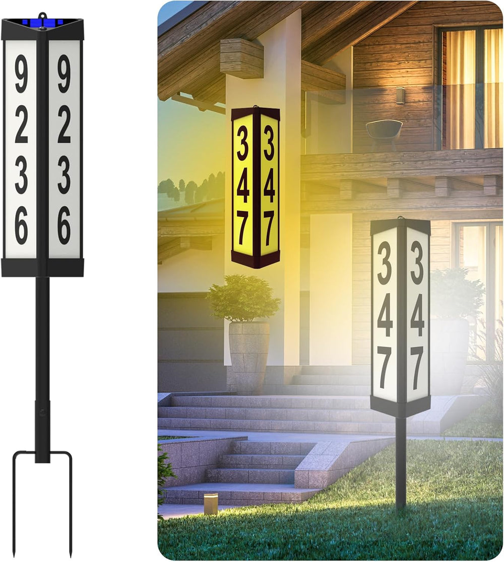 3 Side Solar Address Numbers, Lighted House Numbers for Outside