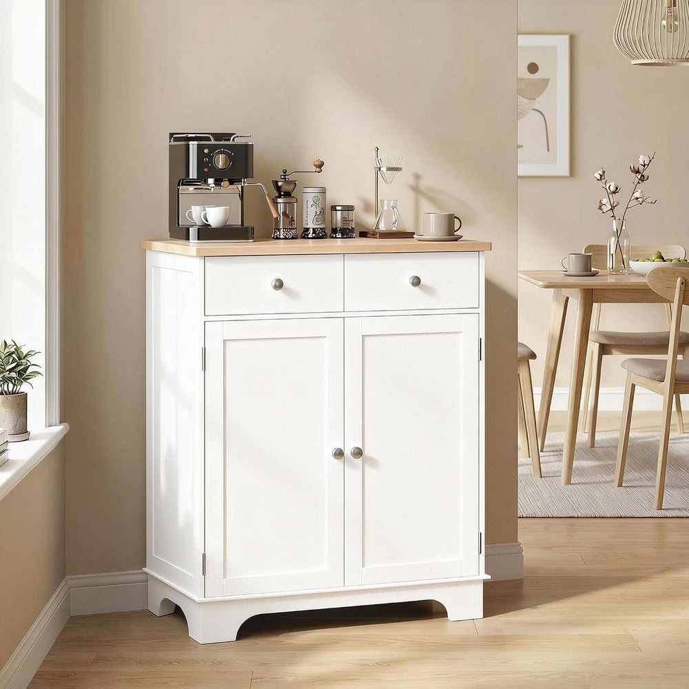 HOMCOM Sideboard Buffet Cabinet Solid Wood Countertop White