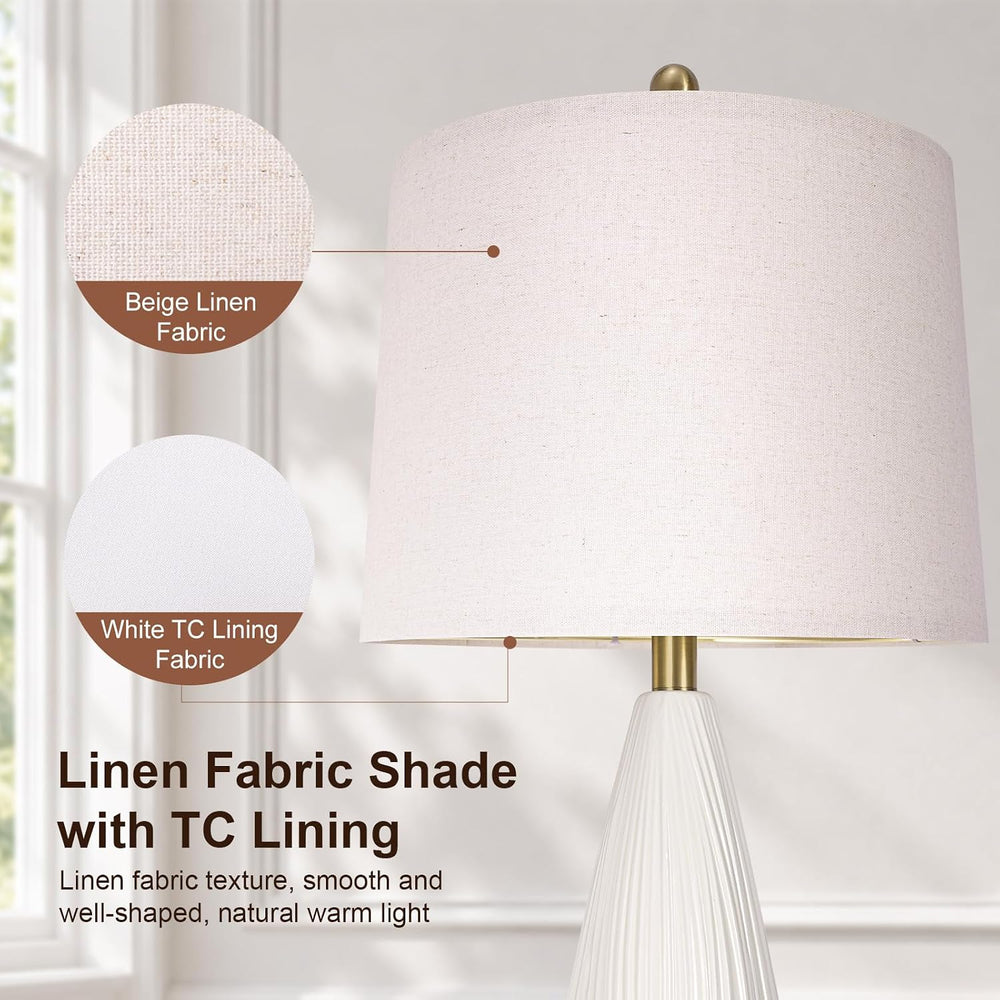 27.5" Translucent Ceramic Table Lamps Set of 2 with Night Light for Bedroom