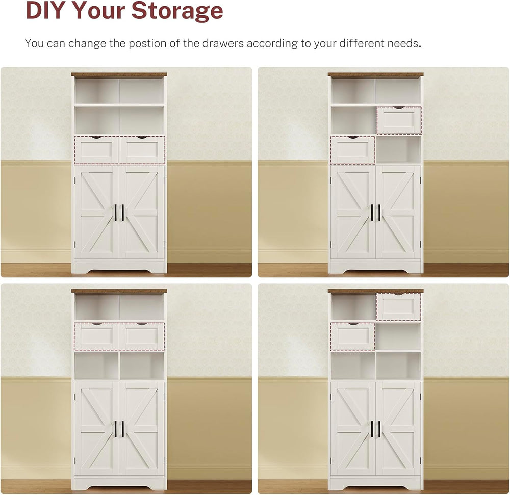 TEENFON Storage Cabinet with Doors & 2 Drawers, Kitchen Cabinet with Adju...
