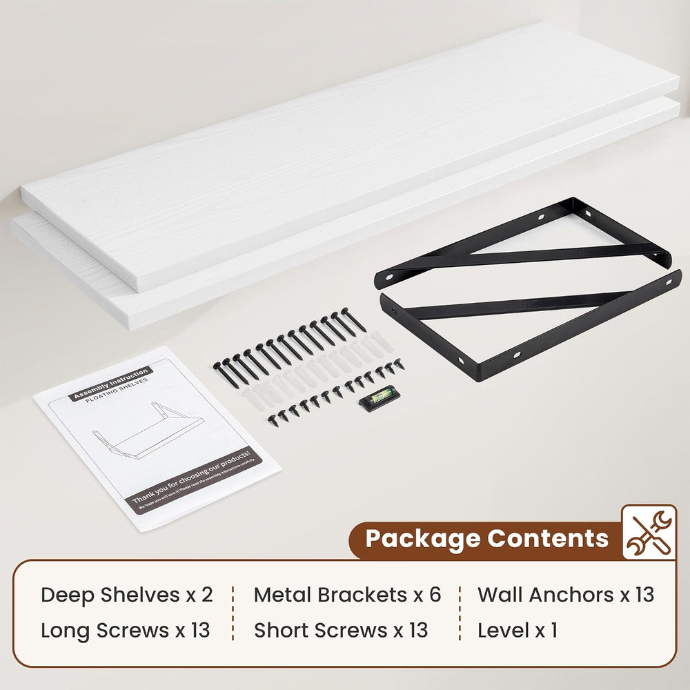 12" Deep Wall Shelves with Metal Brackets, 48" Wide, White Finish, ...