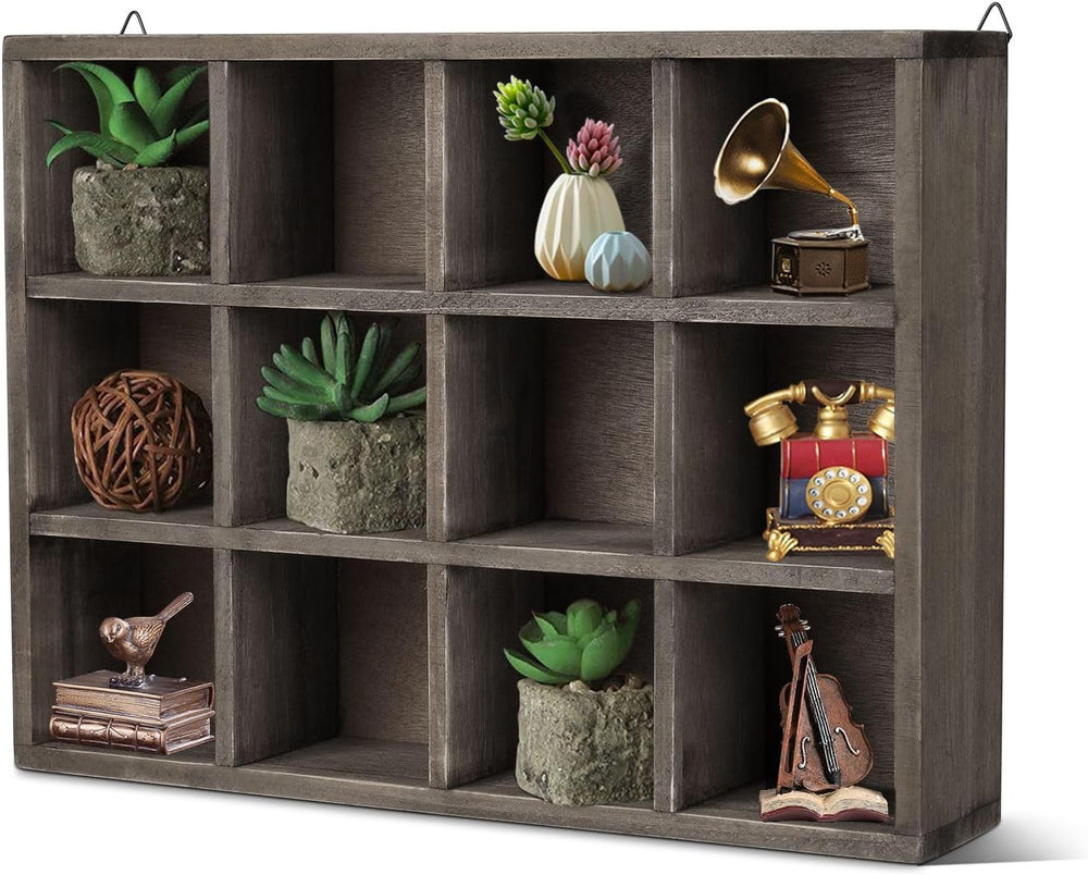 Flexzion Knick Knack Shelf and Trinket Shelf, 12-Compartment Brown Cubby