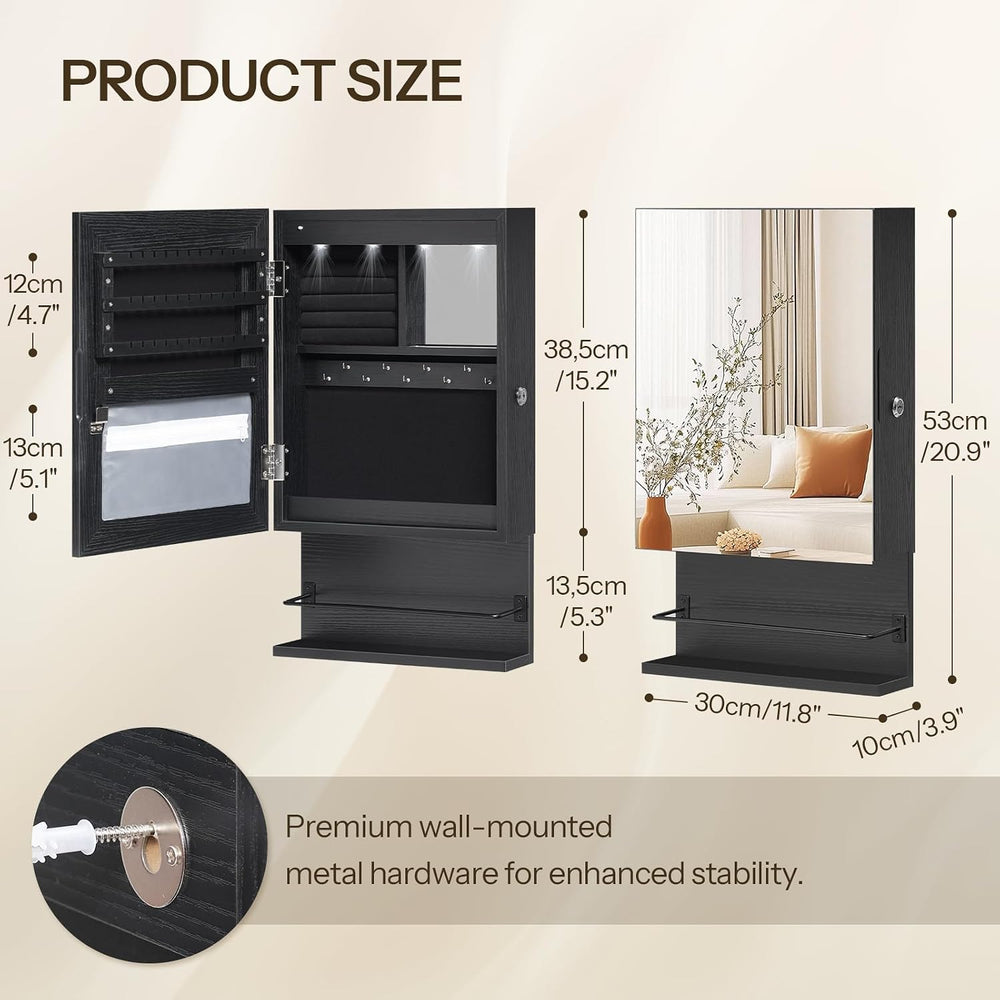 HOOBRO Wall Mounted Jewelry Cabinet, LED Jewelry Armoire with Interior Mirror...