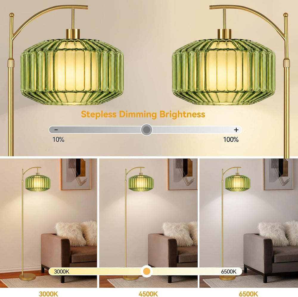 AHDWDW Glass Floor Lamp for Living Room Bedroom,Gold Dimmable Standing Lamp w...