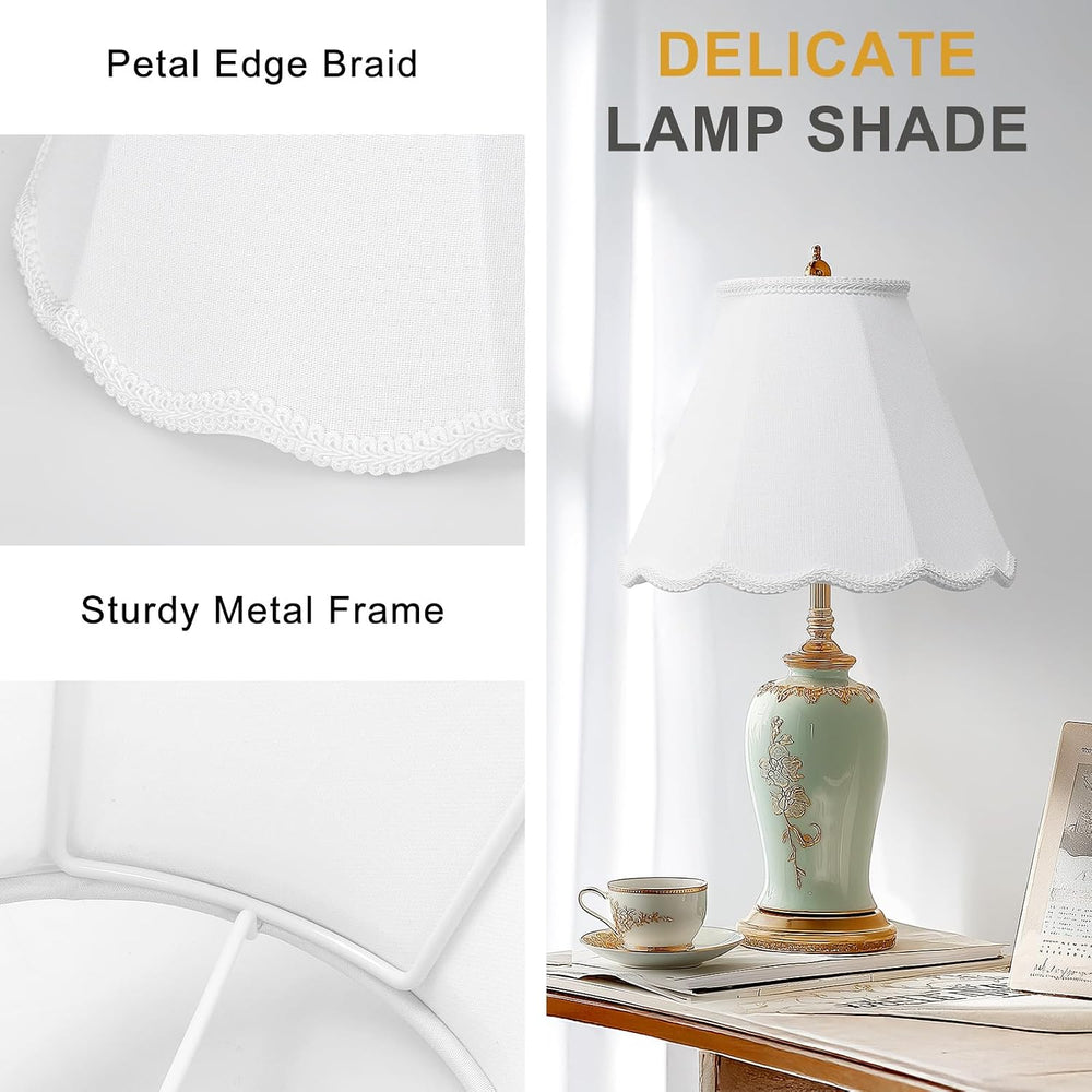 Scalloped Lamp Shades Set of 2, White Lamp Shade with Petal Edge Braid, 6.1&q...