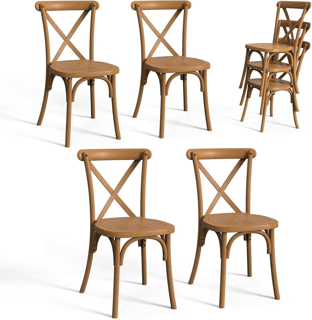 VINGLI Plastic Outdoor Dining Chairs Set of 4, Stackable Patio Farmhouse Brow...