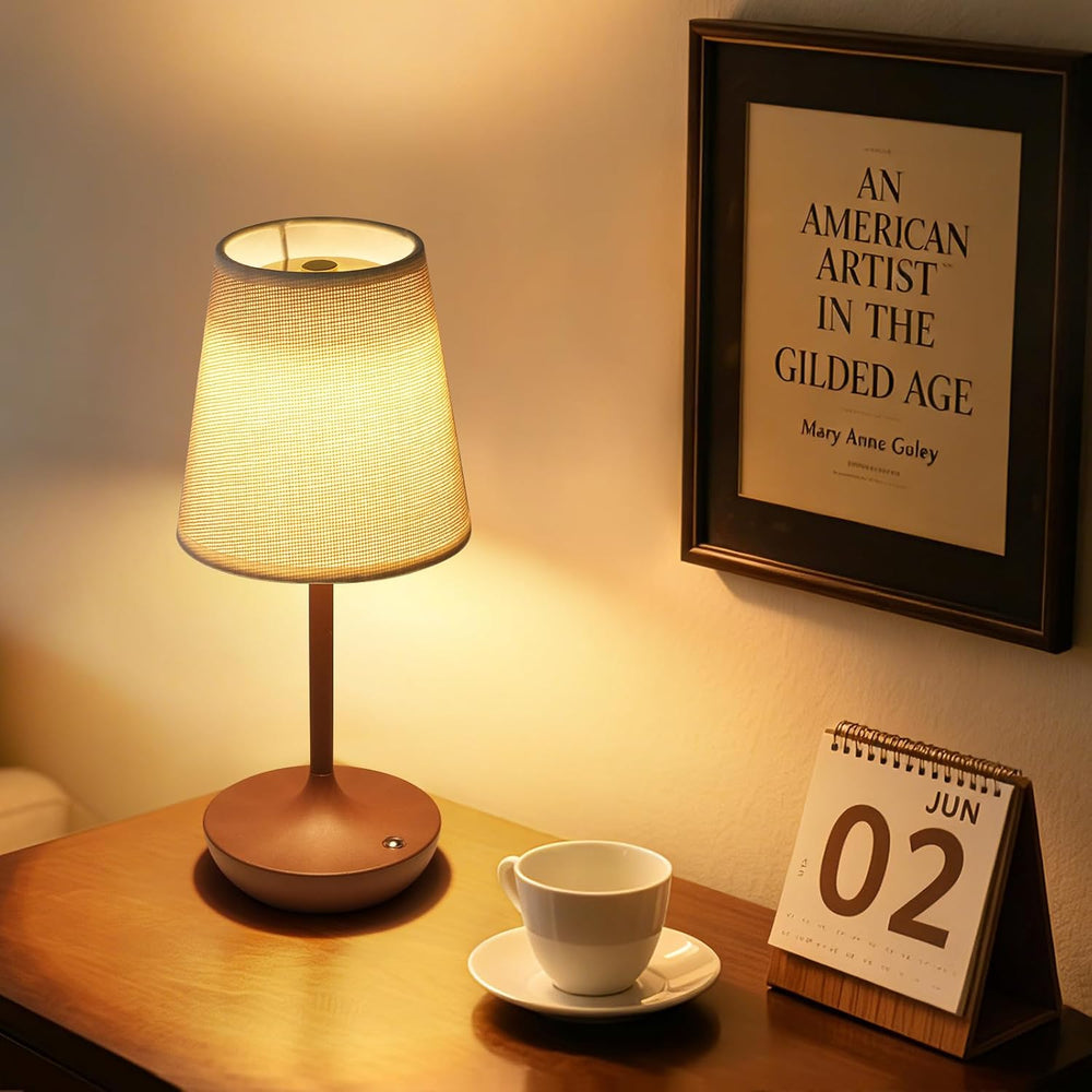Cordless Table Lamp Rechargeable, Fabric Shade Bedside Lamp