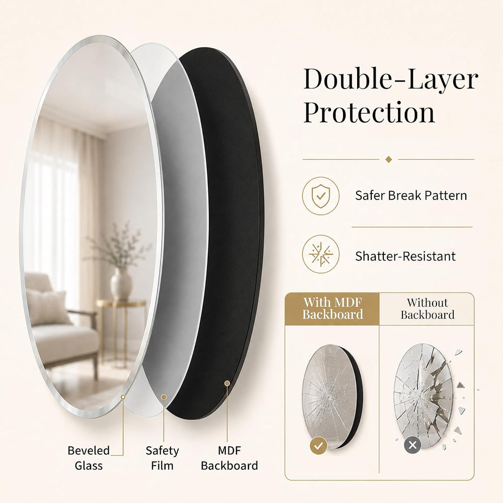 20x28 Inch Oval Frameless Beveled Wall Mirror for Bathroom Vanity