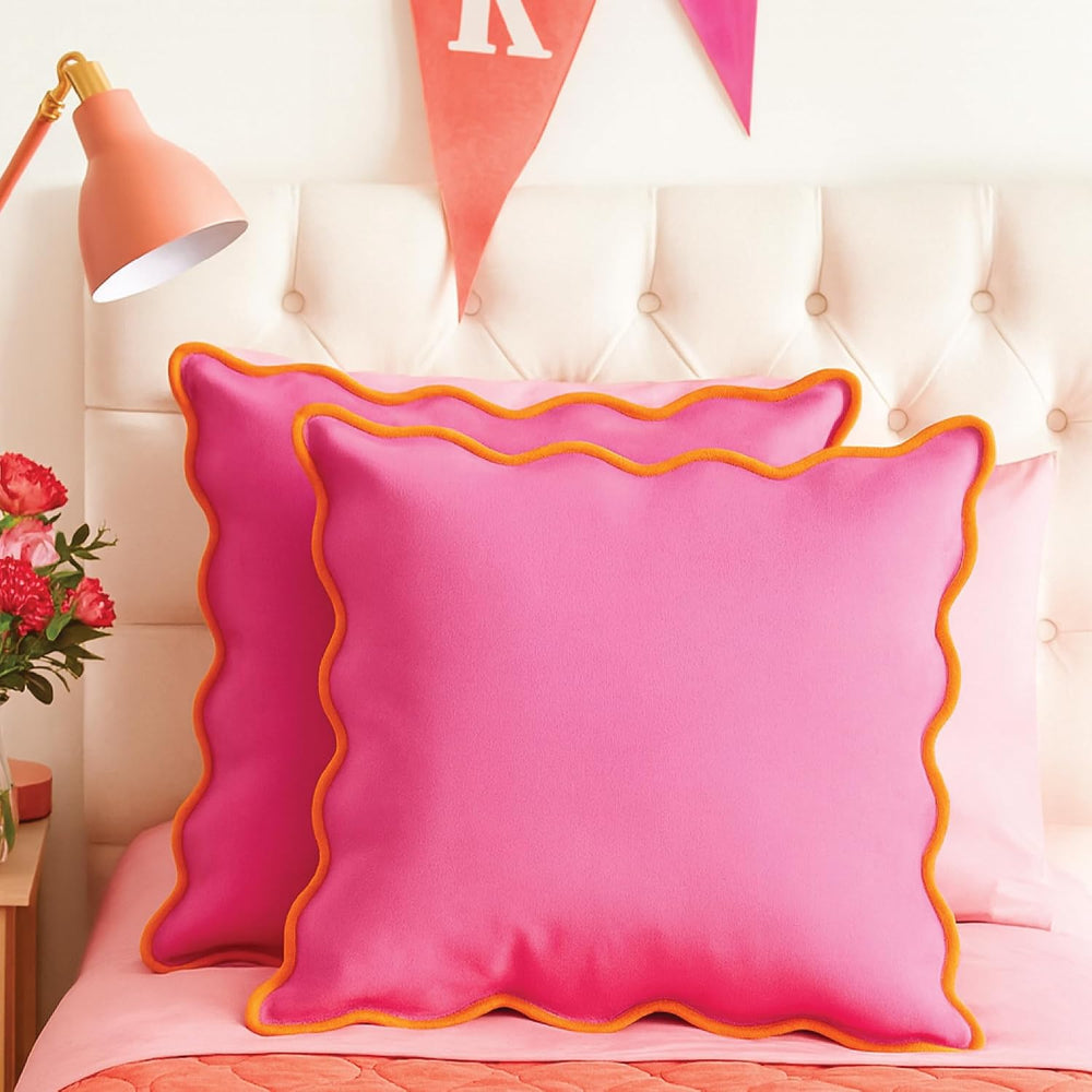 Orelle Scalloped Pillow Covers | Set of 2 | 100% Linen & Cotton | Decorat...