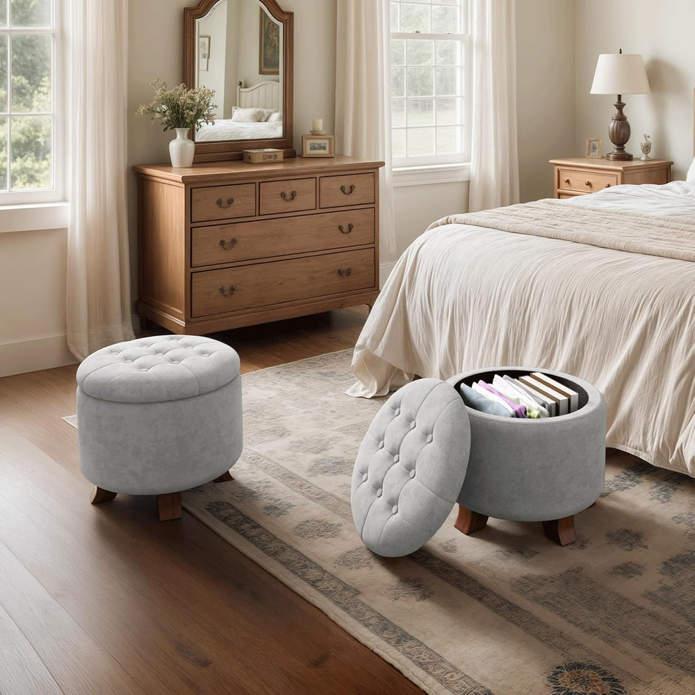 Magshion Round Storage Ottoman, 20 Dia. x 17 H Inches, Light Gray
