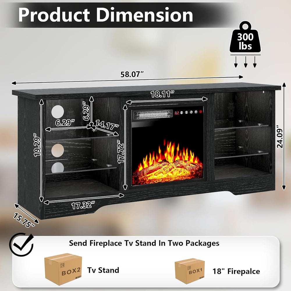 TAVATA Fireplace TV Stand with 18" Fireplace, Modern Entertainment Cente...
