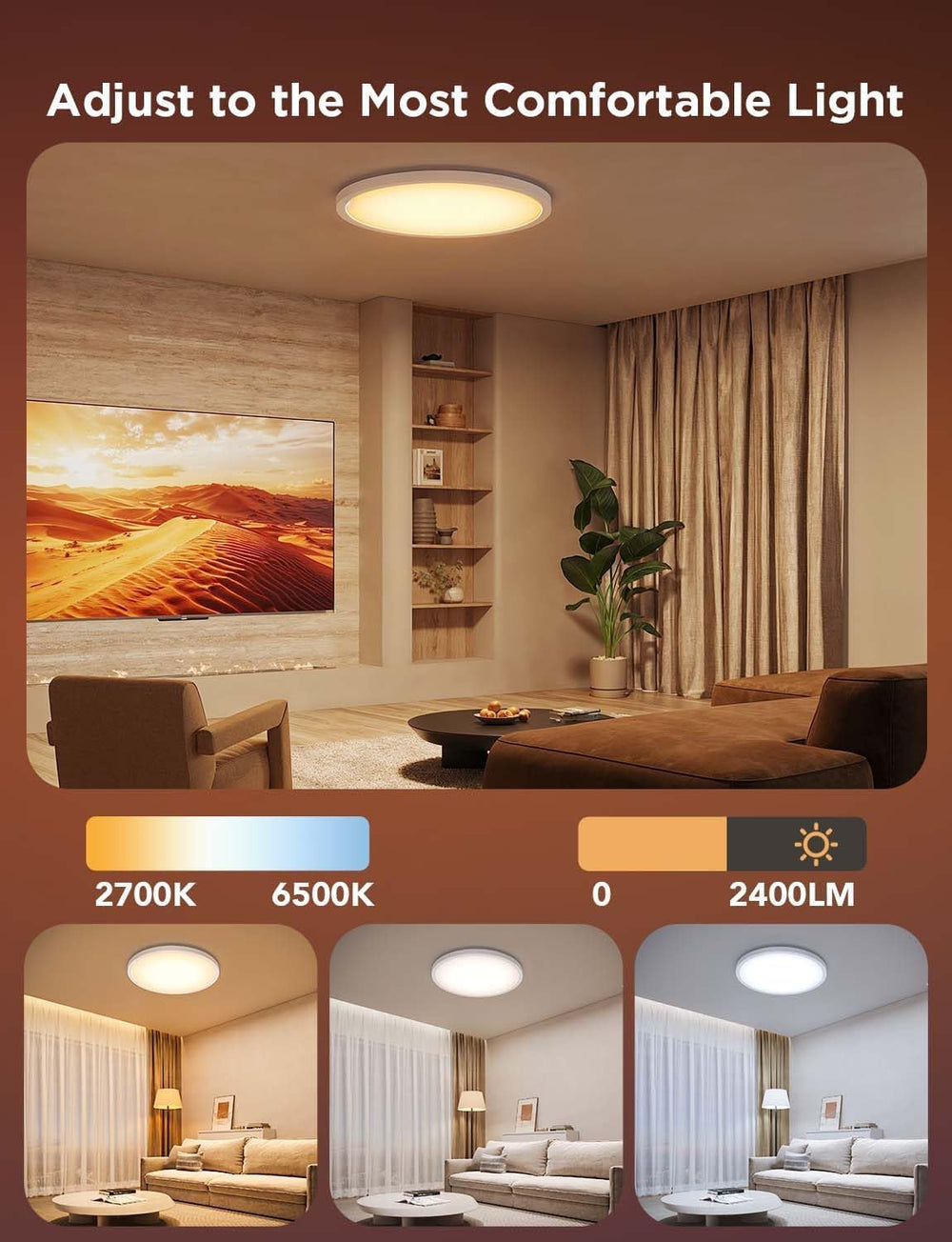 Govee Smart Ceiling Light, RGBIC 2400LM 2700K-6500K 12 Inch 1 Pack White