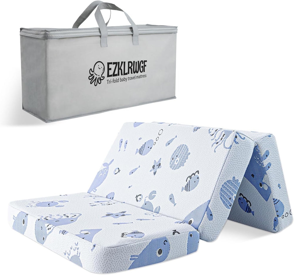 Trifold Pack and Play Mattress,Dual Sided Soft & Firm Memory Foam