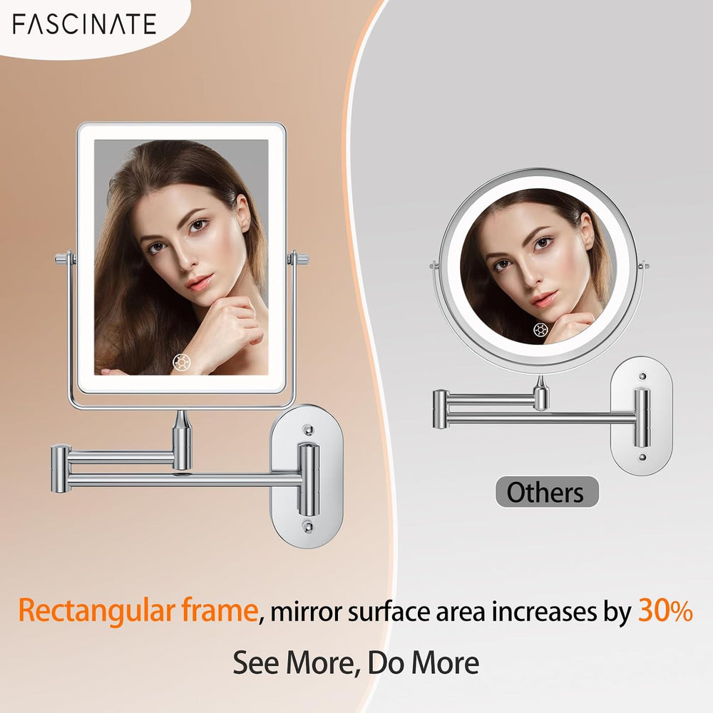 FASCINATE 8.7" 5000mAh Rechargeable Wall Mounted Makeup Mirror (Chrome)