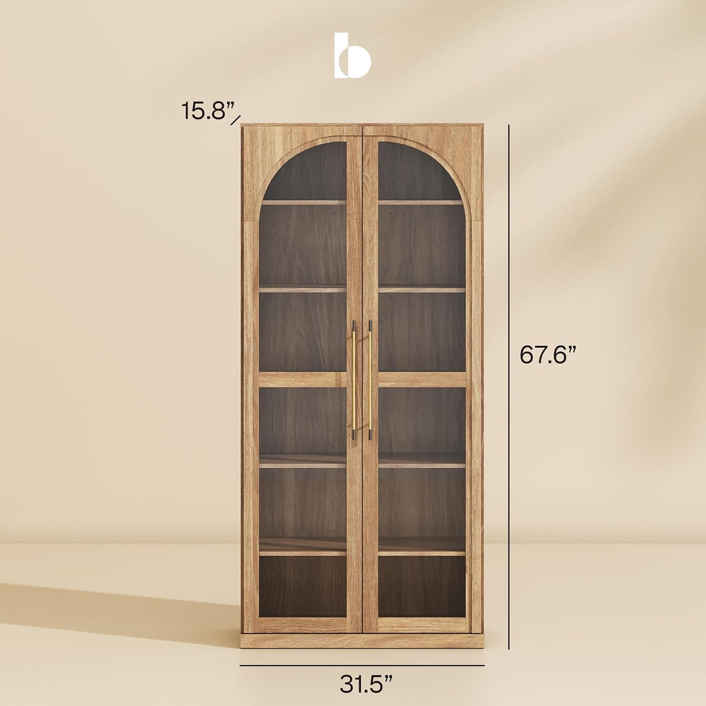 BELLEZE Modern Wood Wine Curio Cabinets with 4 Adjustable Shelves, 67" S...