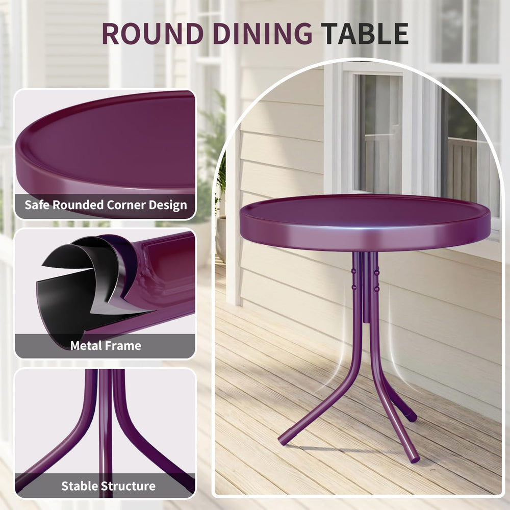 Outdoor 3-Piece Metal Bistro Set,Patio Conversation Set of 2,Purple
