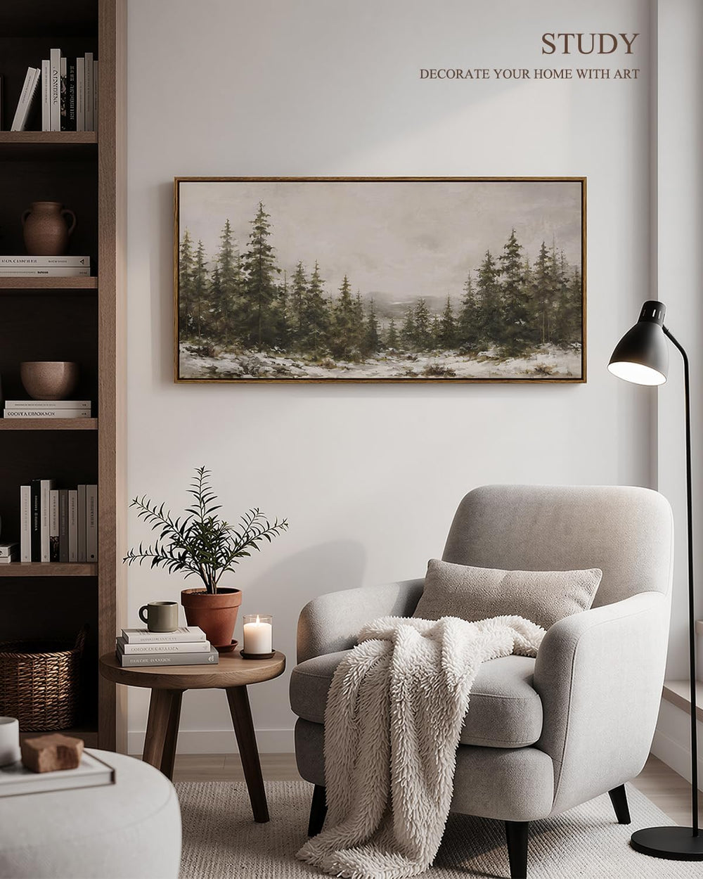 ARPEOTCY Large Winter Landscape Art, Rustic Christmas Decor, Framed,40x20in