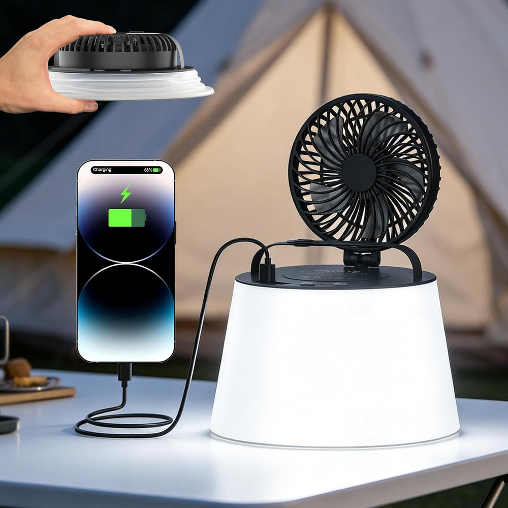 3 in 1 Portable Camping Lantern with Fan USB Rechargeable for Outdoor