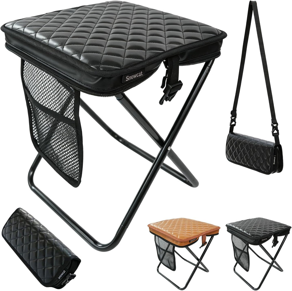Snowcat 2-in-1 Foldable Stool Crossbody Bag Diamond Quilted PU Chair