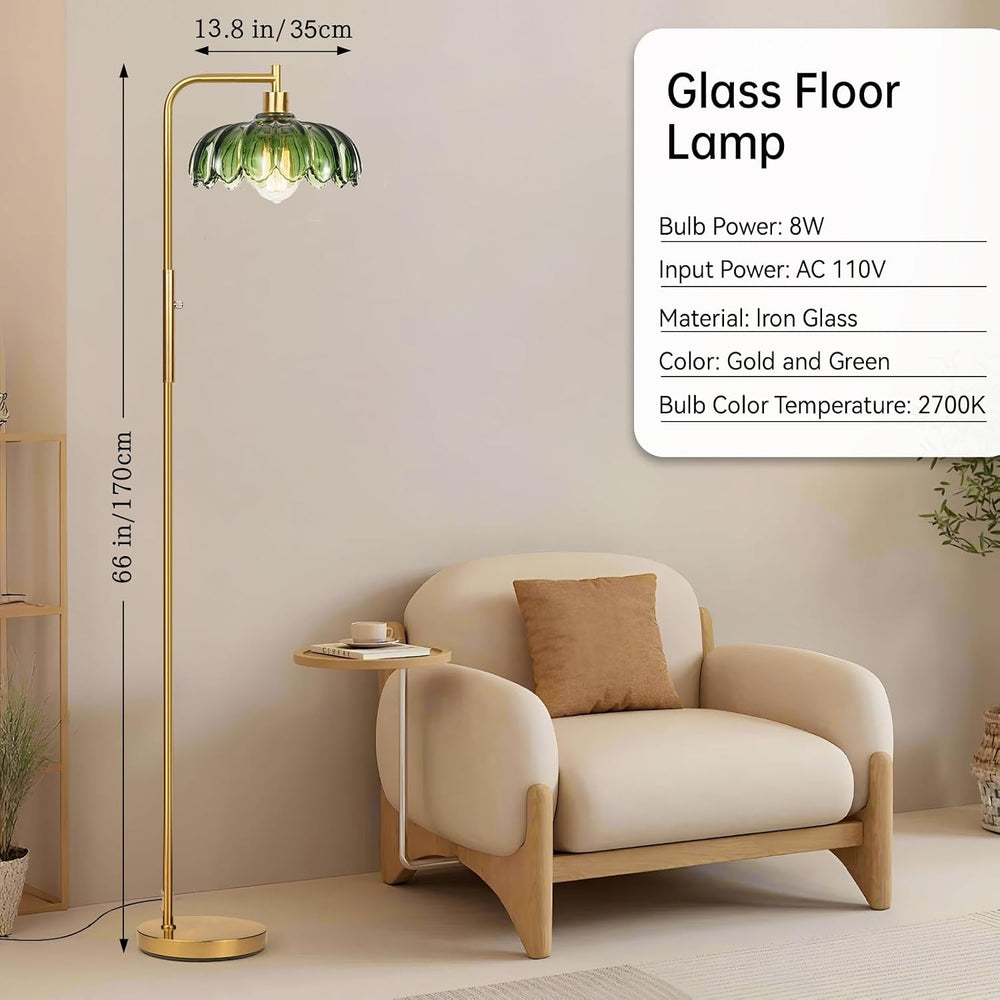 Ruiever Glass Floor Lamp for Living Room, Dimmer Standing Lamp with Green Lam...