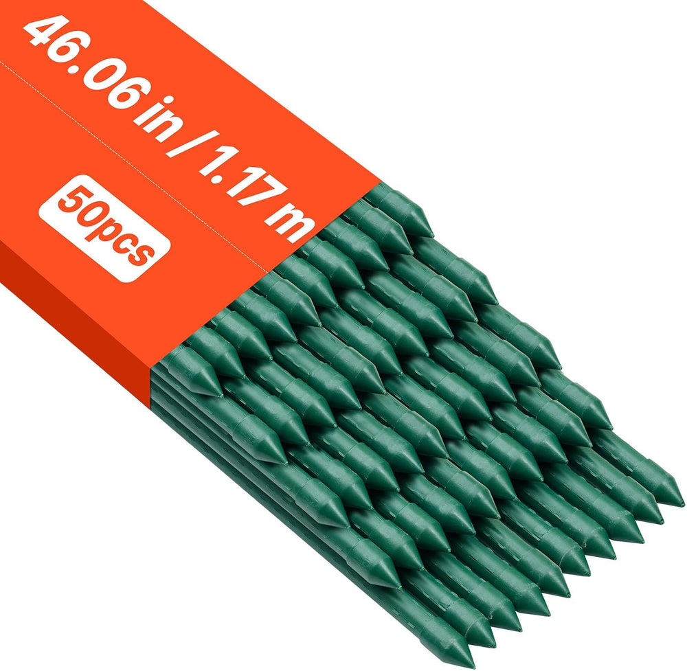VEVOR Garden Stakes, 50 Pack, 46.06 inch, Plastic Coated Metal Tomato Stakes,...