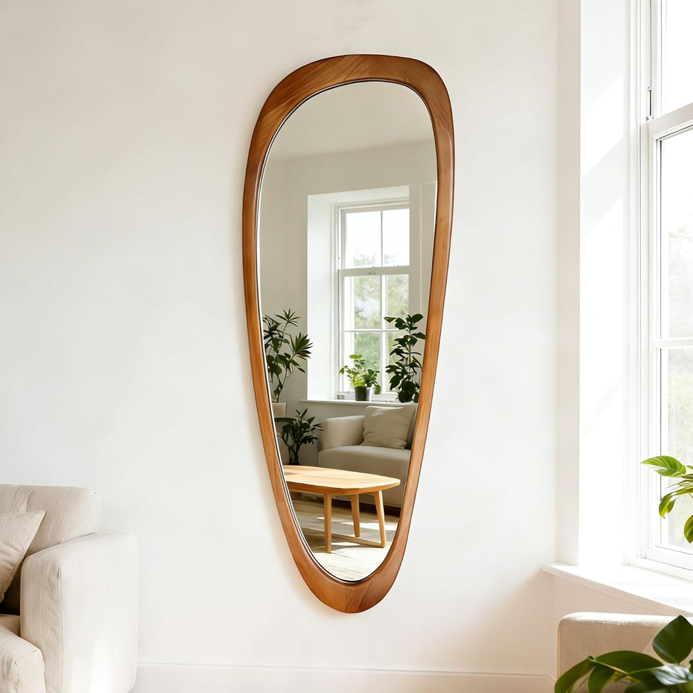 Full Length Irregular Wall Mirror, 60" x 22" Asymmetrical Wood Mirror