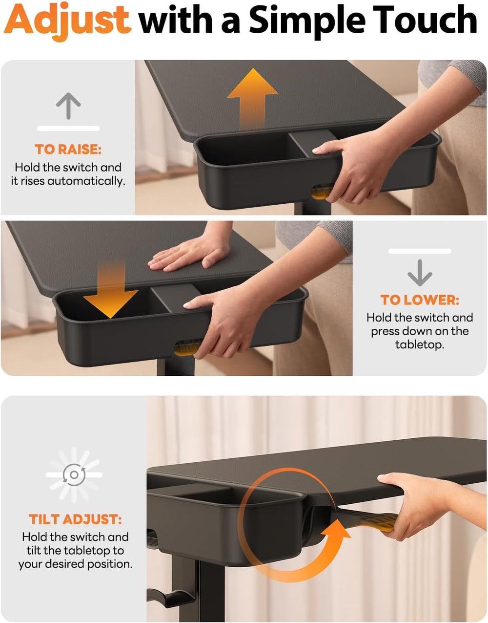 SAIJI Magnetic Height and 360° Angle Adjustable Overbed Bedside Table Tray