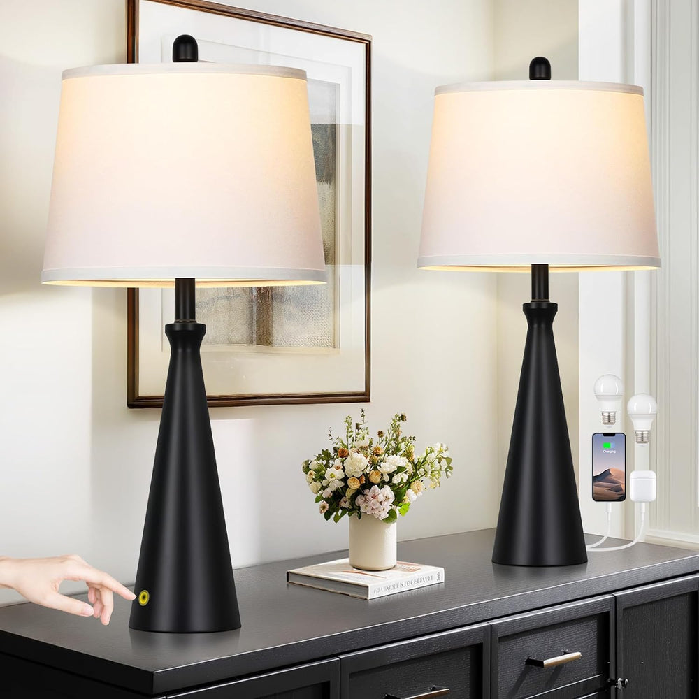 Rinweey 28" Black Table Lamps Set of 2, Touch Control Tall Living Room L...