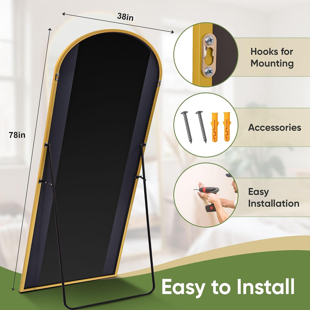 Floor Mirror, 78"x38" Oversized Full Length Mirror with Stand, Gold